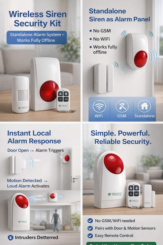 T5100 Wireless Siren Control Security Kit – Standalone Alarm with Sensors & Remote (No GSM / No WiFi)