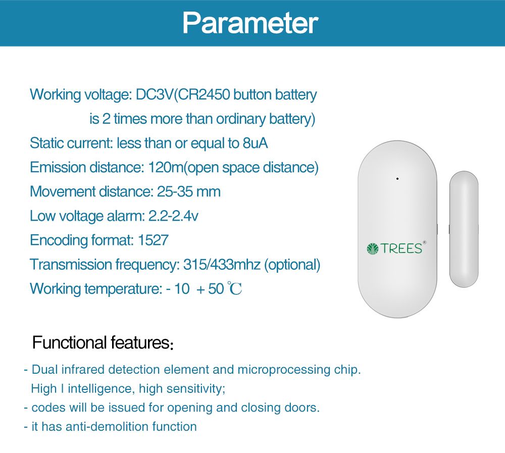 T568R WIRELESS DOOR/WINDOW CONTACT MAGNETIC SENSOR - 433MHZ