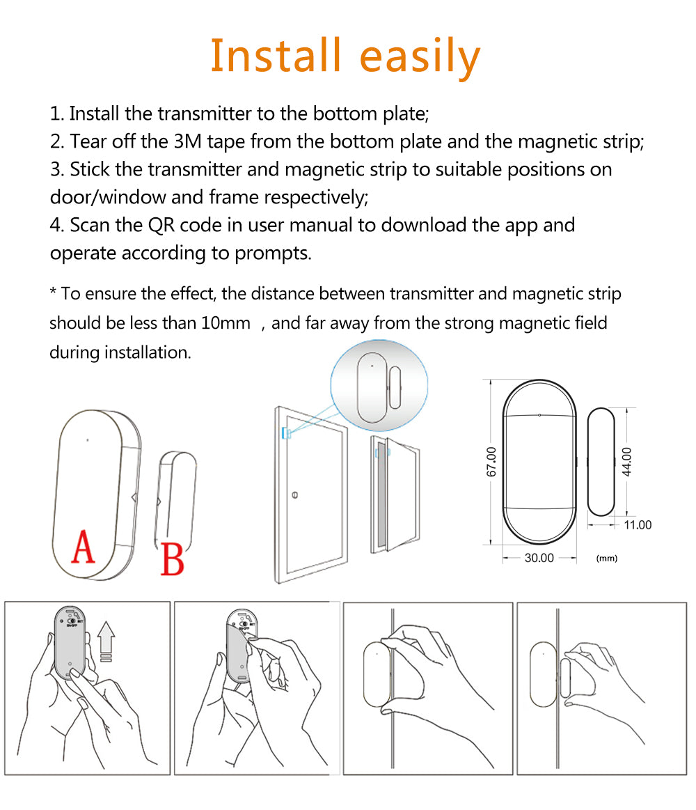 T568R WIRELESS DOOR/WINDOW CONTACT MAGNETIC SENSOR - 433MHZ