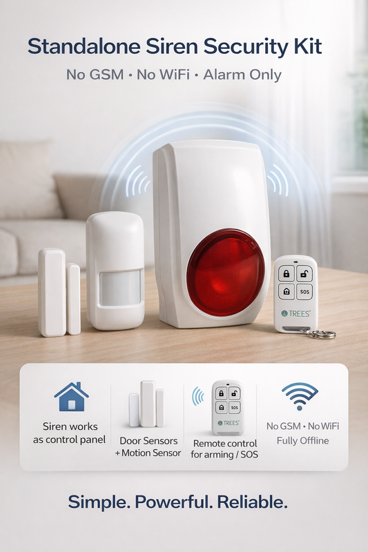 T5100 Wireless Siren Control Security Kit – Standalone Alarm with Sensors & Remote (No GSM / No WiFi)